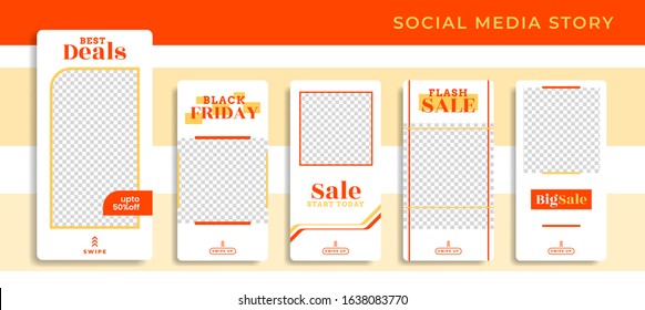 Banners Bundle Kit Set of Social Media Instagram Story. Geometric Stories Sale Banner Background ,Poster, Flyer, Coupon, Layout Composision Orange Yellow, Collection Templates editable eps 10 vector
