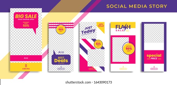 Banners Bundle Kit Set of Social Media Instagram Story. Geometric Stories Sale Banner Background ,Poster, Flyer, Coupon, Layout Composision Gift Card, Smartphone Templates Story editable eps 10 vector