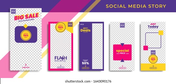 Banners Bundle Kit Set Of Social Media Instagram Story. Geometric Stories Sale Banner Background ,Poster, Flyer, Coupon, Layout Composision Gift Card, Smartphone Templates Story Editable Eps 10 Vector