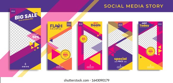 Banners Bundle Kit Set of Social Media Instagram Story. Geometric Stories Sale Banner Background ,Poster, Flyer, Coupon, Layout Composision Gift Card, Smartphone Templates Story editable eps 10 vector