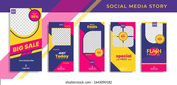 Banners Bundle Kit Set of Social Media Instagram Story. Geometric Stories Sale Banner Background ,Poster, Flyer, Coupon, Layout Composision Gift Card, Smartphone Templates Story editable eps 10 vector