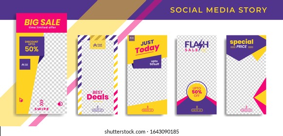 Banners Bundle Kit Set Of Social Media Instagram Story. Geometric Stories Sale Banner Background ,Poster, Flyer, Coupon, Layout Composision Gift Card, Smartphone Templates Story Editable Eps 10 Vector