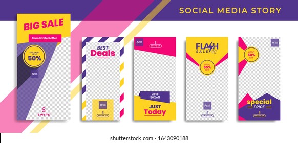 Banners Bundle Kit Set Of Social Media Instagram Story. Geometric Stories Sale Banner Background ,Poster, Flyer, Coupon, Layout Composision Gift Card, Smartphone Templates Story Editable Eps 10 Vector