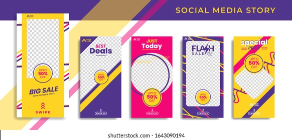 Banners Bundle Kit Set of Social Media Instagram Story. Geometric Stories Sale Banner Background ,Poster, Flyer, Coupon, Layout Composision Gift Card, Smartphone Templates Story editable eps 10 vector