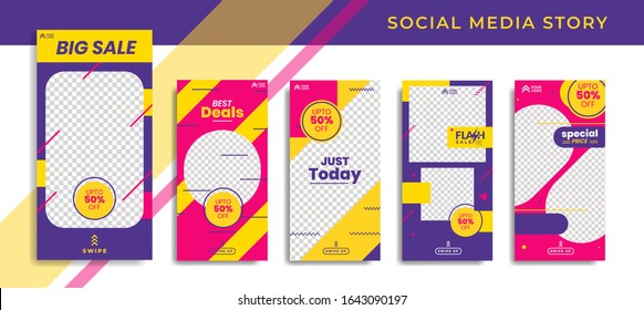 Banners Bundle Kit Set of Social Media Instagram Story. Geometric Stories Sale Banner Background ,Poster, Flyer, Coupon, Layout Composision Gift Card, Smartphone Templates Story editable eps 10 vector