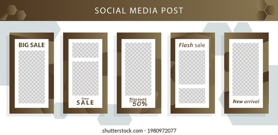 Banners Bundle Kit Set of Social Media Instagram Story. Geometric Stories Sale Banner Background ,Poster, Flyer, Coupon, Layout Composision Golden, Smartphone Templates Story editable eps 10 vector