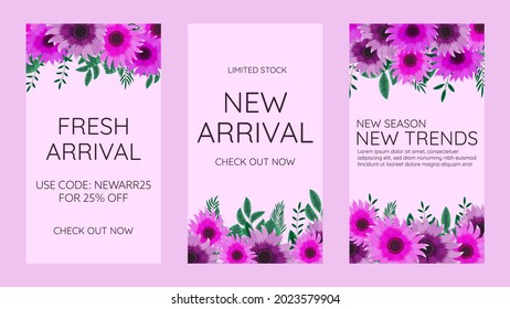 Banners Bundle Kit Set of Social Media Story. Floral Flowers Stories Sale Banner Background ,Poster, Flyer, Coupon, Layout Composition, editable Smartphone Templates Vector Illustration