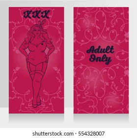 Banners in burlesque style with plus size sexy woman, can be used as invitation for xxx party, vector illustration