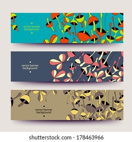 Banners for business cards, labels, tags. Unique design and interesting solutions. Hand drawn illustration and place for your text.A set of modern vector web banners with varicolored background.