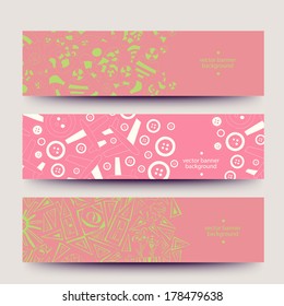 Banners for business cards, labels, tags. Unique design and interesting solutions. Hand drawn illustration and place for your text.A set of modern vector web banners with varicolored background.