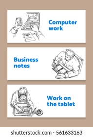 banners business, work at a computer for the tablet stylus, manager writes to notebook
