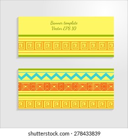 Banners or card template with bright ethic pattern.  American Indian tribal: Maya, Navajo,Aztec, Peru. Vector EPS 10.