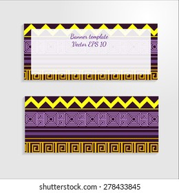 Banners or card template with bright ethic pattern.  American Indians tribal: Maya, Navajo,Aztec, Peru. Vector EPS 10.