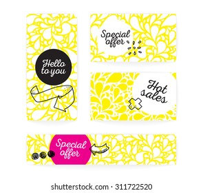 Banners and cards templates set with drops and hand drawn elements.