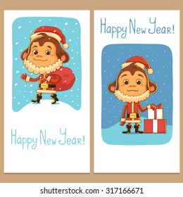 Banners with Cartoon Monkey Dressed as Santa Claus 