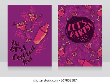 Banner für Cocktails Bar, können als Partyeinladung, rosa und lila Farben, Vektorgrafik verwendet werden