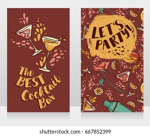 Banners for cocktails bar,  can be used as party invitation, old fashioned palette, vector illustration