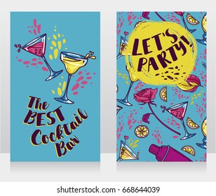 Banners for cocktails bar,  can be used as party invitation, fresh summer palette, vector illustration