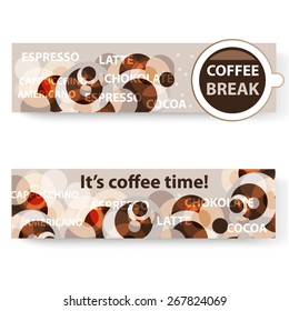  banners it's coffee time and coffee break. Menu for restaurant, cafe, bar,  vector headers