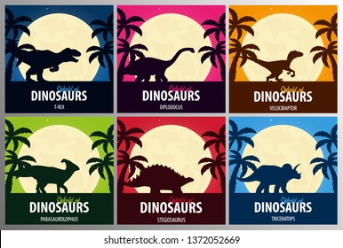 Banners collection World of dinosaurs. Prehistoric world. Jurassic period