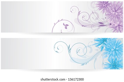 Banners with colorful abstract aster flowers - in violet and blue colors