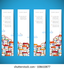  Banners with colorful homes. Vector paper-art