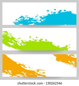 Banners with colorful paint splash. Vector set of banners with brush strokes. Isolated on white background