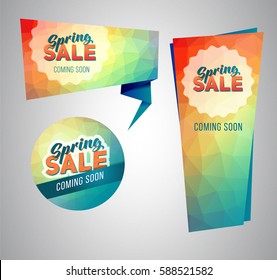 Banners with colorful poligon background. Spring sale