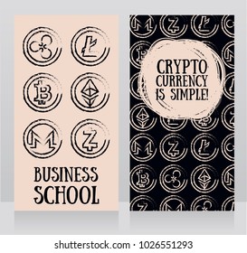 banners for cryptocurrency, can be used as business cards, hand drawn style, vector illustration
