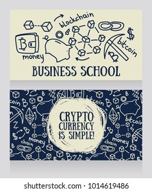 banners for cryptocurrency in sketch style, can be used as business cards for finance school, vector illustration
