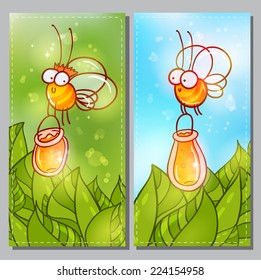 Banners with cute cartoon bees