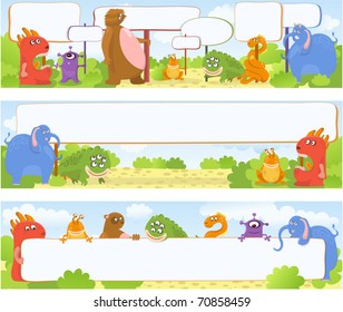 Banners with cute monsters