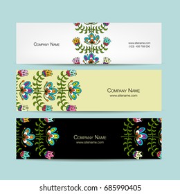 Banners design, folk style floral background