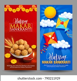 Banners design for Indian harvest festival Makar Sankranti (Pongal). Vector set.