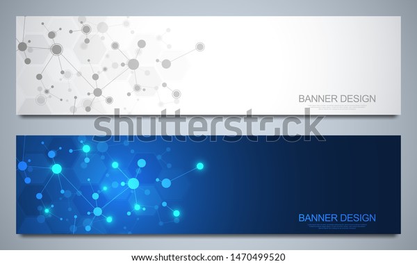 Banners Design Template Molecular Structures Neural Stock Vector