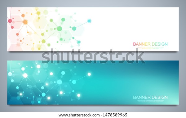 Banners Design Template Molecular Structures Neural Stock Vector