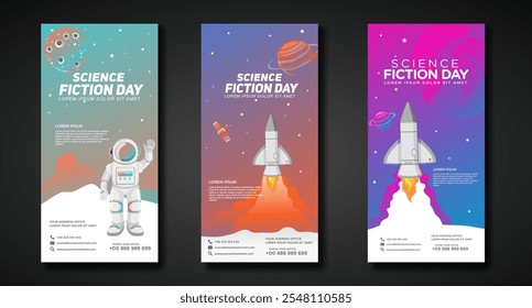 Banners design template for National Science Fiction Day. Immerse in futuristic visuals with this captivating vector illustration for Sci-Fi Celebration