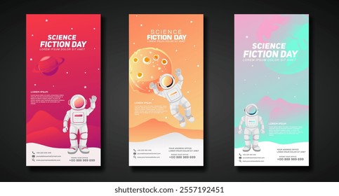 Banners design template for National Science Fiction Day. Immerse in futuristic visuals with this captivating vector illustration for Sci-Fi Celebration