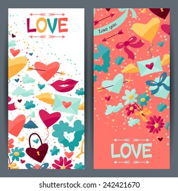 Banners design with Valentine's and Wedding icons.