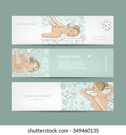 Banners design, women in spa saloon. Vector illustration