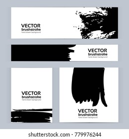 Banners of different sizes with black abstract textured brush strokes vector background