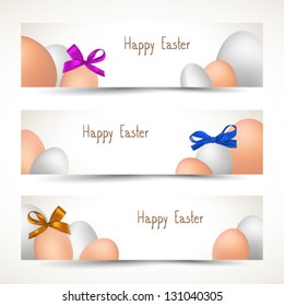 Banners with Easter eggs and colorful ribbons