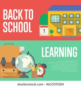 Banners of education and learning infographics concept icons background flat design vector illustration