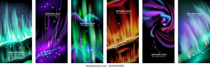 Banners with elements of northern lights, backgrounds for design