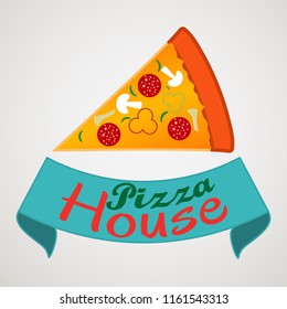  Banners, emblem for fast food restauran logo with pizza slices and inscriptions - Pizza House. Vector Illustration