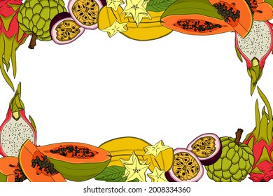 Banners with exotic, tropical fruit. Vector banners template for healthy eating, fruit box, menu, card.