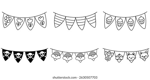 A banners featuring various designs including flowers, hearts, stripes, cupcakes, skulls, rainbows, and cute animals create