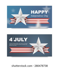 Banners with flag for US Independence Day. 3d effect can be removed. Vector EPS 10. Festive banner for the site on 4th of July.
