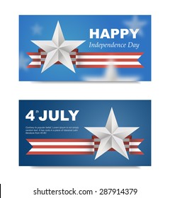 Banners with flag for US Independence Day. 3d effect can be removed. Vector EPS 10. Festive banner for the site on 4th of July.