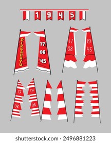 Banners and Flags for Indonesian Independence Day Celebration Featuring National Colors and Symbols